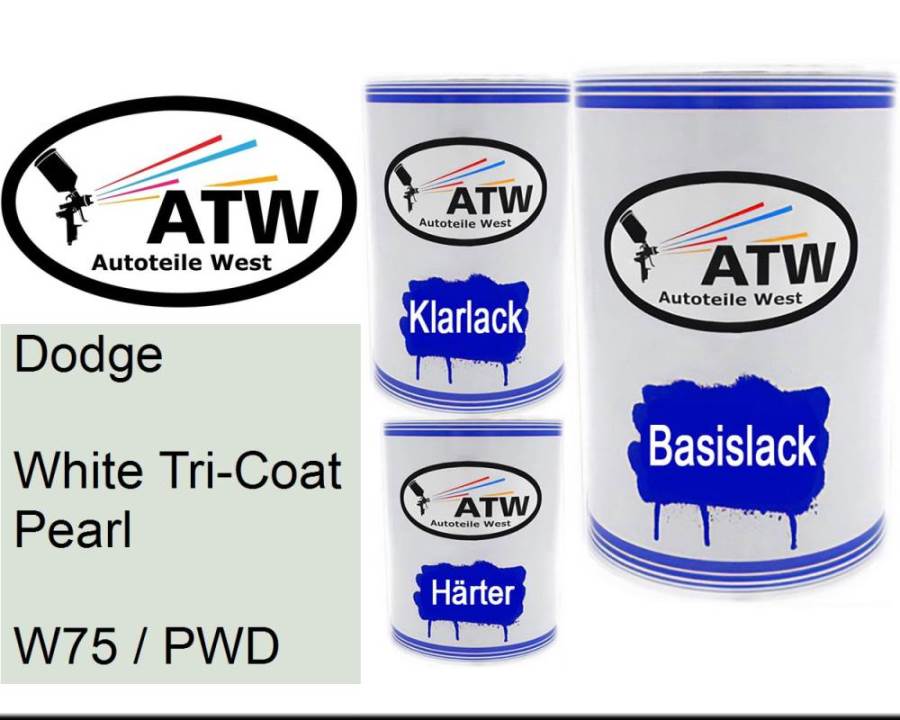 Dodge, White Tricoat Pearl, W75 / PWD: 500ml Lackdose + 500ml Klarlack + 250ml Härter - Set, von ATW Autoteile West.